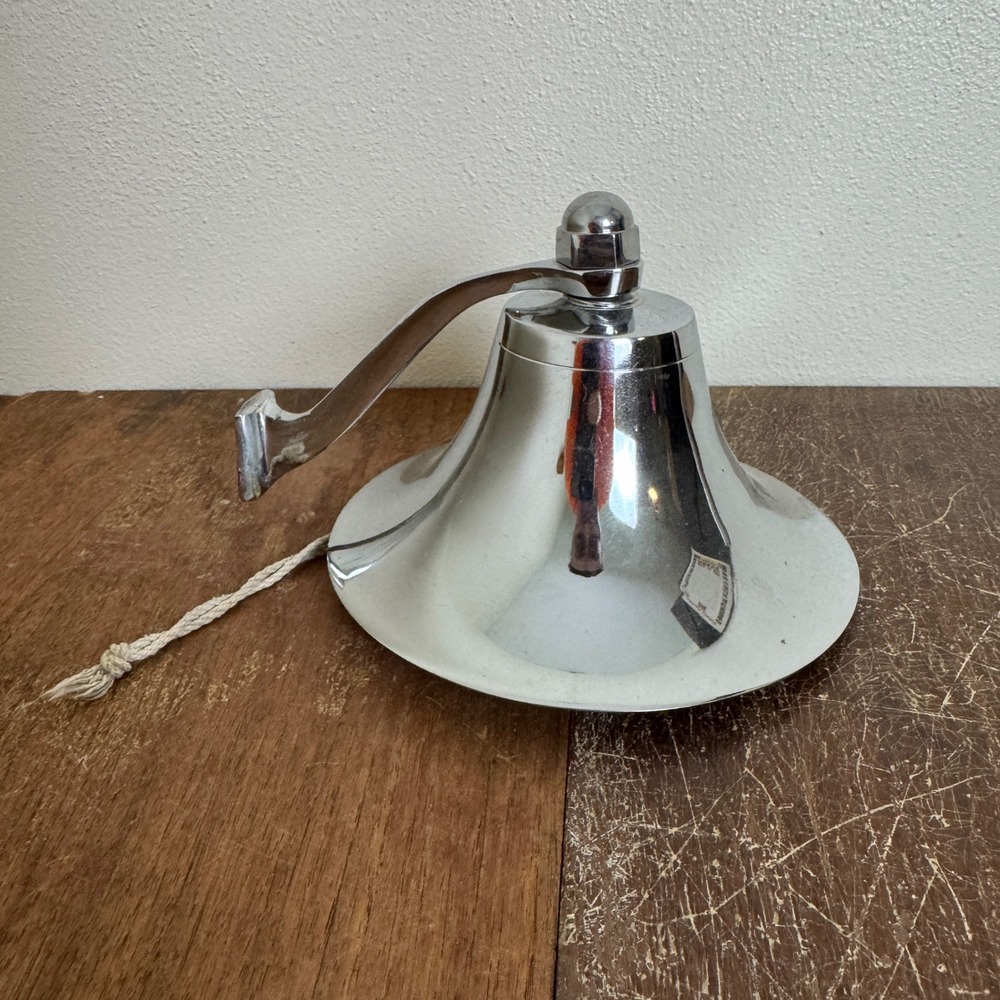 Vintage Silver Chrome 6 Inch Boat Ship Bell with Rope LOUD No‎ Mount